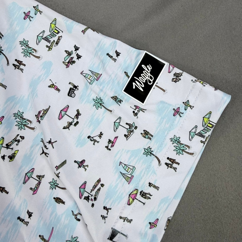 Waggle Mens S White Poly Blend Beached It Golf Polo Shirt Short Sleeve Novelty - Picture 5 of 7
